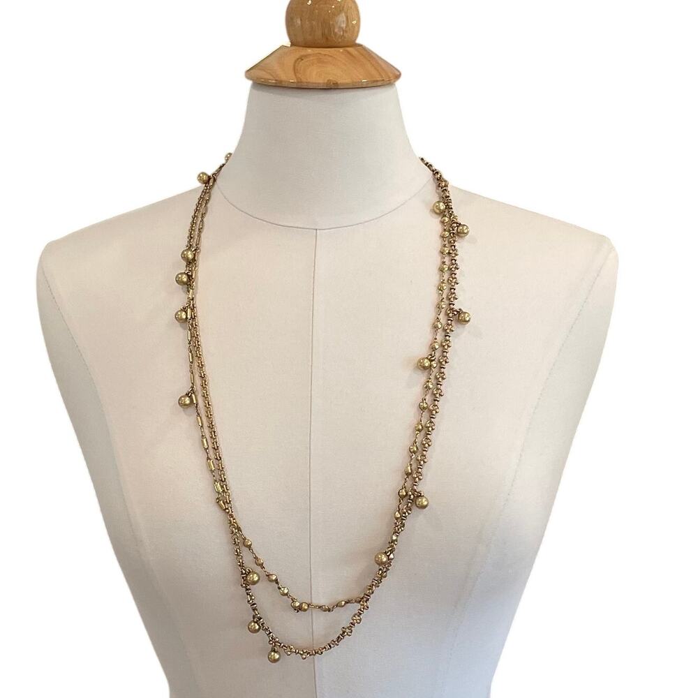 J. Crew Gold/Brass Tone Double Chain, Bauble, Gold Beads, Cascading Necklace